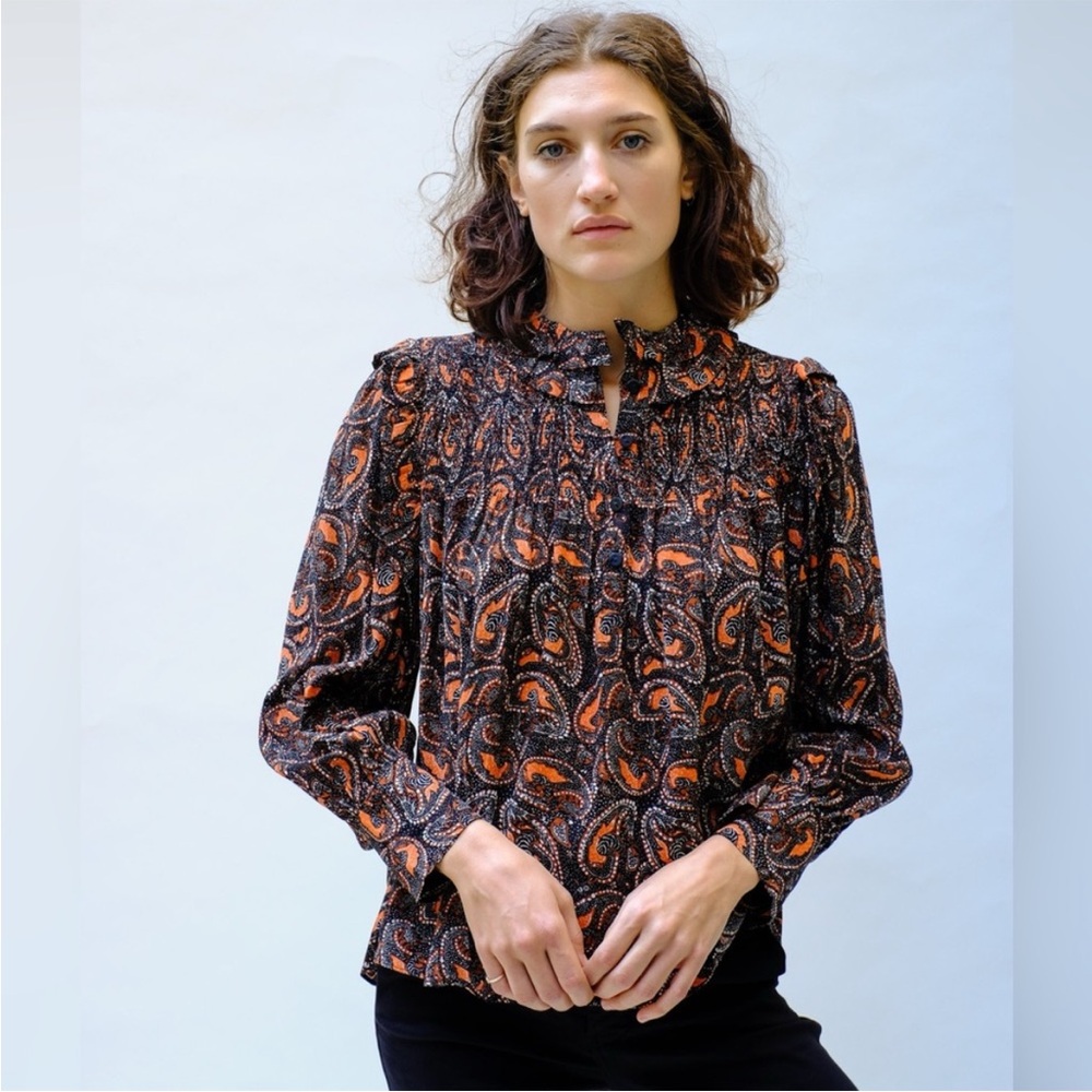 Anthropologie Black and Orange Paisley Blouse